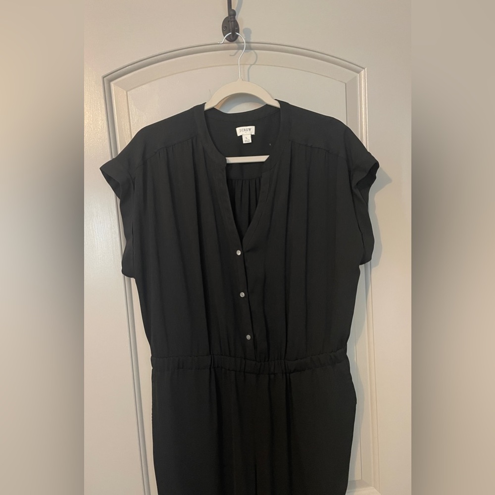 ew J Crew Size Large Black Cuffed Camp Shirt Jumpsuit Womens Button Pockets - Picture 5 of 10